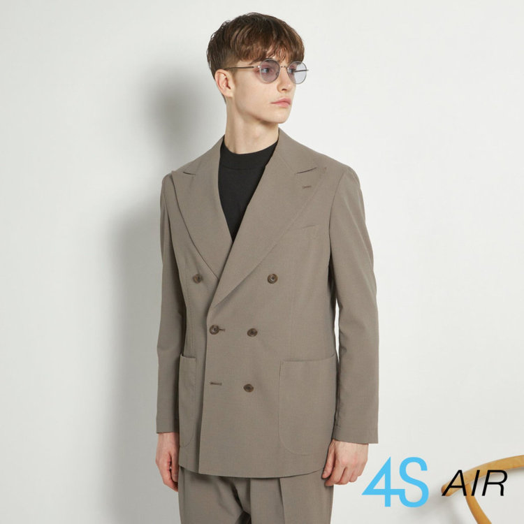 【RBC】【春夏】6釦2掛けダブルジャケット/グレージュ×サッカー/パッチポケット/4S AIR