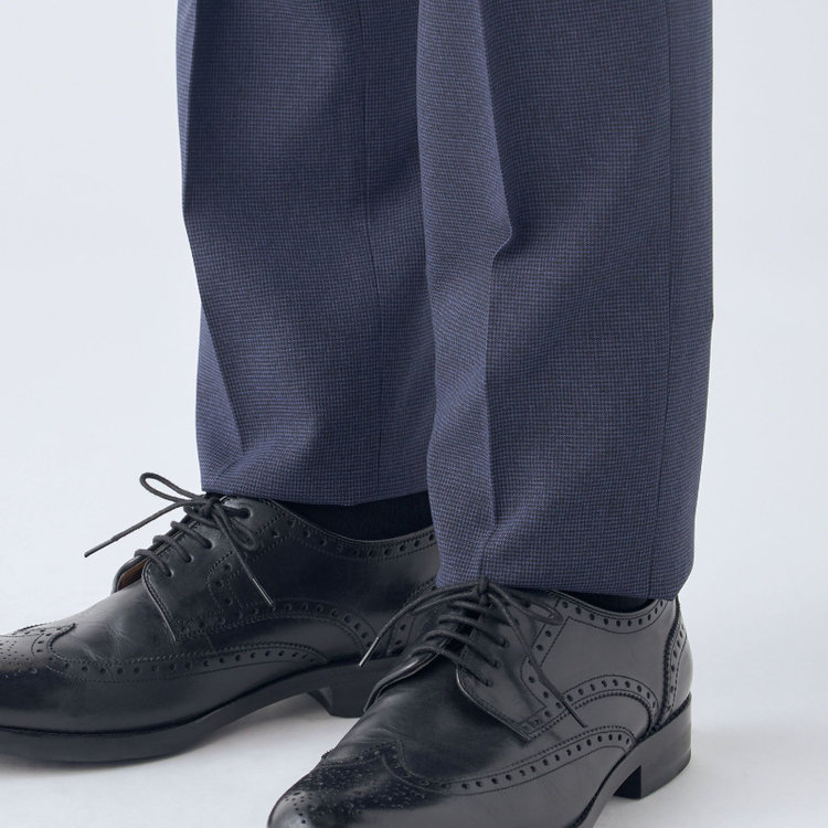 ブラックライン 【SLIM TAPERED】【春夏】0タックテーパードパンツ/ネイビー＆ブラック×ハウンドトゥース/ウエストムーブ/ウォッシャブル/4S SUSTAINABILITY&ECOLOGY FABRIC/※裾上げ必要 青濃色