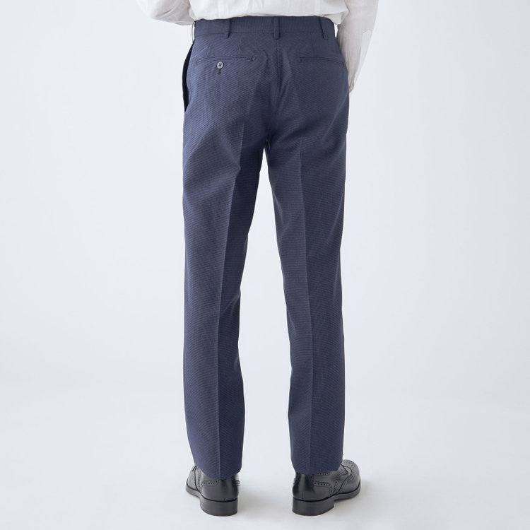 ブラックライン 【SLIM TAPERED】【春夏】0タックテーパードパンツ/ネイビー＆ブラック×ハウンドトゥース/ウエストムーブ/ウォッシャブル/4S SUSTAINABILITY&ECOLOGY FABRIC/※裾上げ必要 青濃色