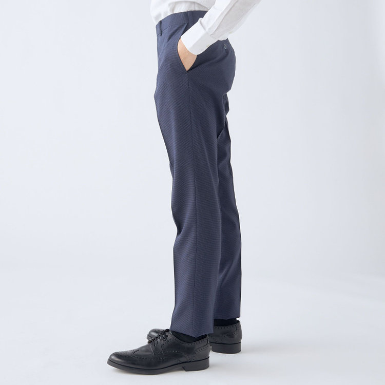 ブラックライン 【SLIM TAPERED】【春夏】0タックテーパードパンツ/ネイビー＆ブラック×ハウンドトゥース/ウエストムーブ/ウォッシャブル/4S SUSTAINABILITY&ECOLOGY FABRIC/※裾上げ必要 青濃色