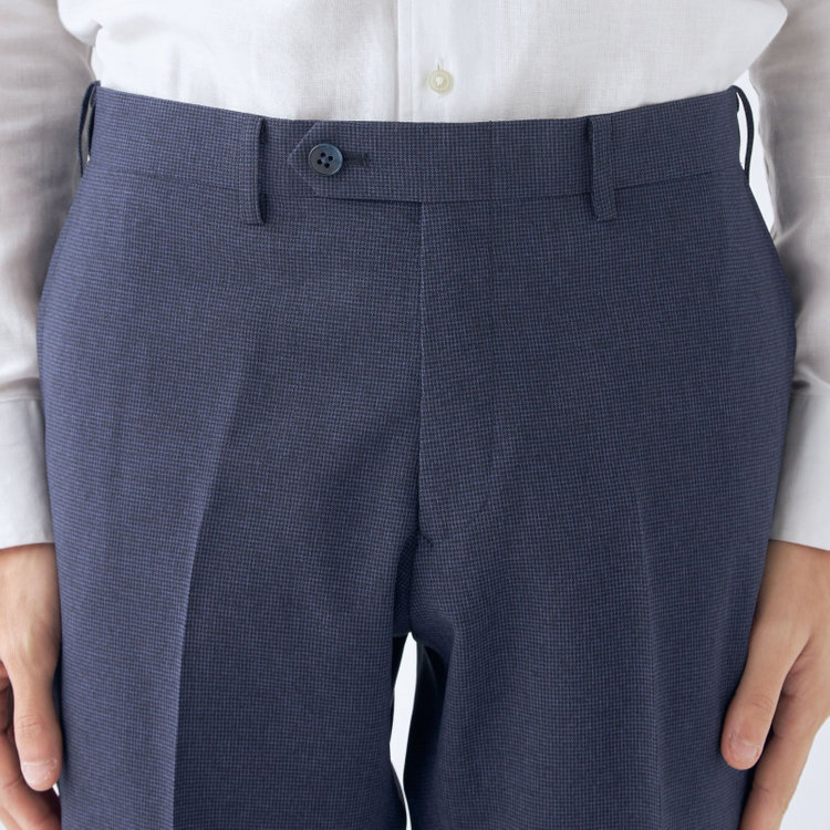 ブラックライン 【SLIM TAPERED】【春夏】0タックテーパードパンツ/ネイビー＆ブラック×ハウンドトゥース/ウエストムーブ/ウォッシャブル/4S SUSTAINABILITY&ECOLOGY FABRIC/※裾上げ必要 青濃色