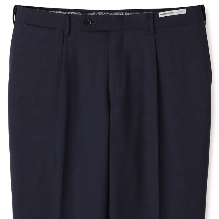 シルバーライン 【CLASSICO TAPERED】【春夏】1タックテーパードパンツ/ネイビー×グレンチェック/ウエストムーブ/※裾上げ必要 紺濃色
