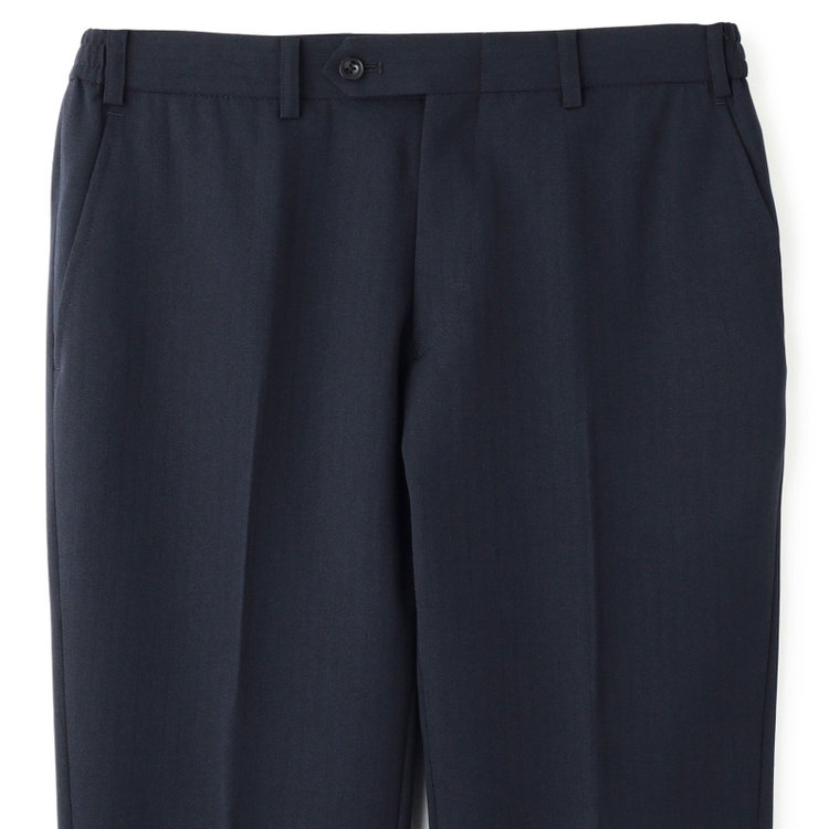 SUIT SELECT　アウトレット 【WEB限定/OUTLET/汚れ・キズ等有】【SLIM TAPERED_2】【年間】2釦シングルテーパードパンツスーツ 0タック/ネイビー×シャドーストライプ/ウエストシャーリング/4S/※パンツ裾上げ済仕様※ステッチほつれ 紺中間