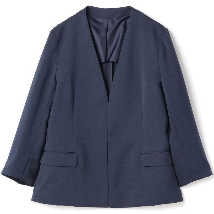 シルバーライン 【SL】【春夏】ノーカラー七分袖ジャケット/ネイビー/ウォッシャブル 青中間