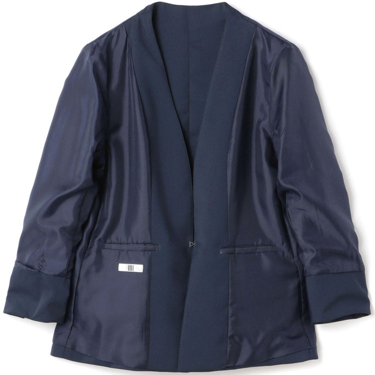 シルバーライン 【SL】【春夏】ノーカラー七分袖ジャケット/ネイビー/ウォッシャブル 青中間