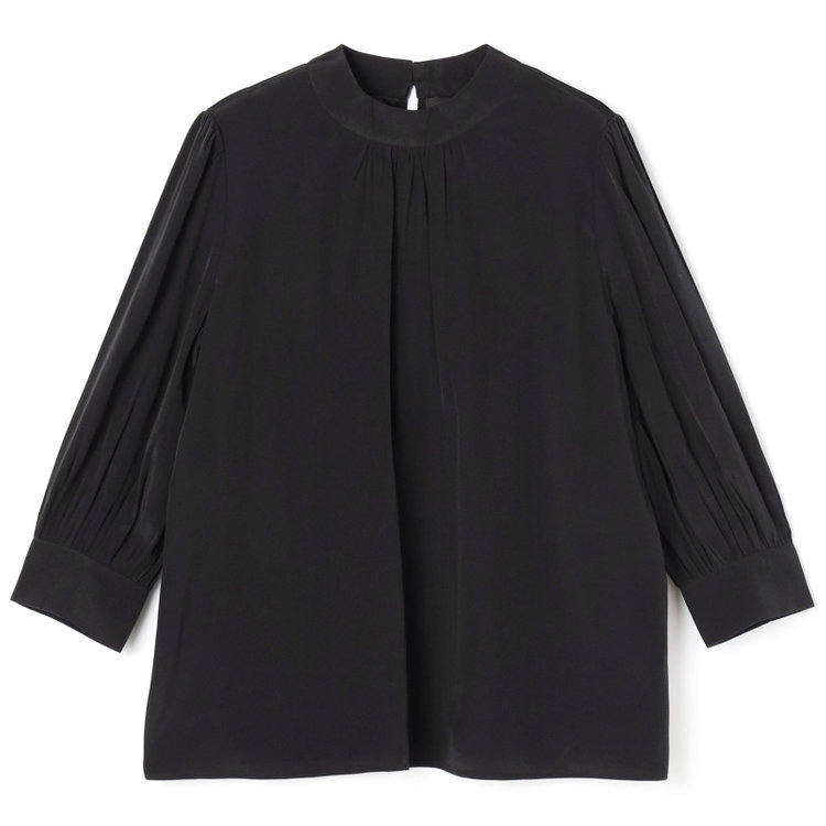 シルバーライン 【SILVER LINE/7分袖】ギャザーハイネックプルオーバー/ブラック/「ウォッシャブル」「ストレッチ」「防シワ」「UV加工」「静電気防止」 黒