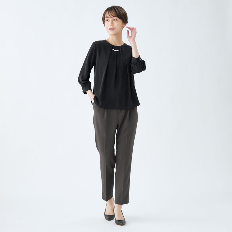 シルバーライン 【SL/7分袖】2WAYパールビジュー付きプルオーバー/ブラック 黒