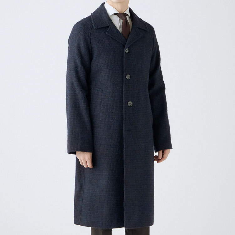 シルバーライン 【SL】ウールシングルラグランバックベルトコート/ネイビー/VALLEY MILLS BY MALLALIEUS fabric made in england 青濃色