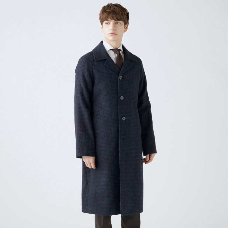 シルバーライン 【SL】ウールシングルラグランバックベルトコート/ネイビー/VALLEY MILLS BY MALLALIEUS fabric made in england 青濃色