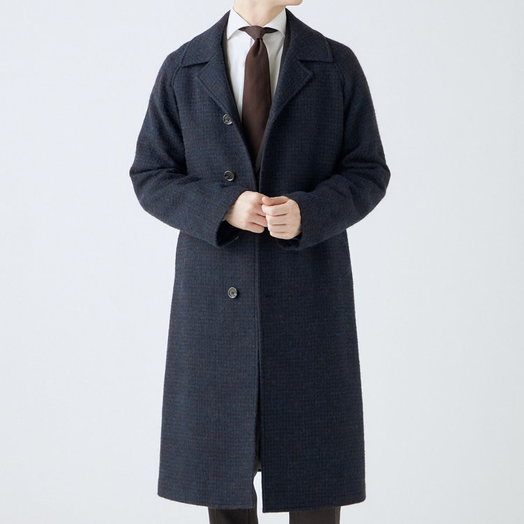 シルバーライン 【SL】ウールシングルラグランバックベルトコート/ネイビー/VALLEY MILLS BY MALLALIEUS fabric made in england 青濃色