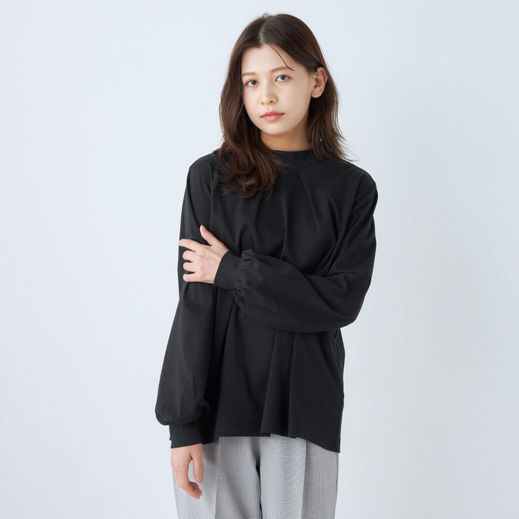 SUIT SELECT　アウトレット 【WEB限定/OUTLET/汚れ・キズ等有】 【SL/長袖】モックネック/バルーン袖/ブラック/「2WAYストレッチ」「ウォッシャブル可能」「汗じみ軽減」 黒