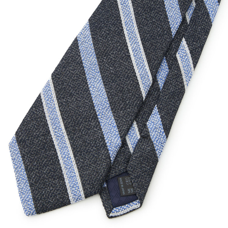 シルバーライン 【SILVER LINE】コットンシルクリネンストライプネクタイ 8.5cm幅/ネイビー×ブルー/ITALIAN FABRICS その他