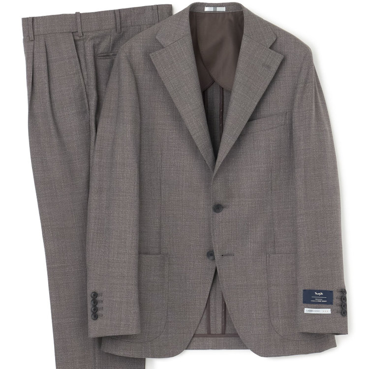 シルバーライン 【発送在庫あり】【CLASSICO TAPERED】【春夏】3釦段返りシングルスーツ 2タック/ブラウン/パッチポケット/ウエストムーブ仕様/MARZOTTO/※パンツ裾直し必要 茶中間