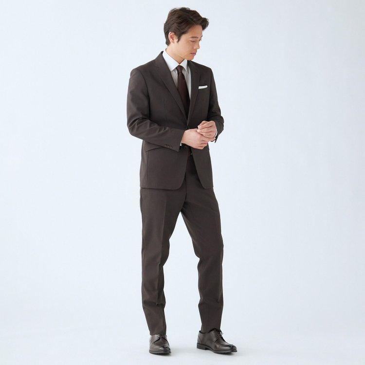 ブラックライン 【SLIM TAPERED_2】【春夏】2釦シングルスーツ 0タック/ブラウン&ブラック×ハウンドトゥース/ウエストシャーリング/4S SUSTAINABILITY&ECOLOGY FABRIC/※パンツ裾上げ済仕様 茶濃色