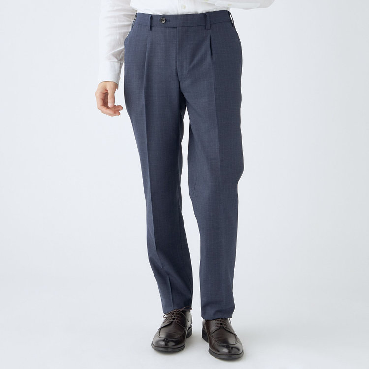 シルバーライン 【発送在庫あり】【CLASSICO TAPERED】【年間】スペアパンツ付き/2釦シングルスーツ 1タック/ネイビー×ストライプ/ウエストシャーリング仕様/ウォッシャブル/※裾上げ必要 青中間