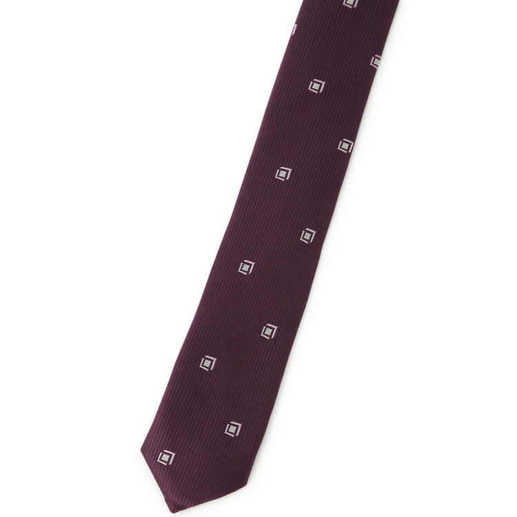 ブラックライン 【BLACK LINE】シルクブレンド小紋ネクタイ 7.5cm幅/ワイン×ピンク その他