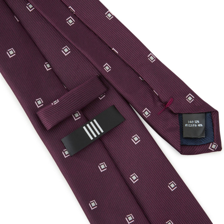 ブラックライン 【BLACK LINE】シルクブレンド小紋ネクタイ 7.5cm幅/ワイン×ピンク その他