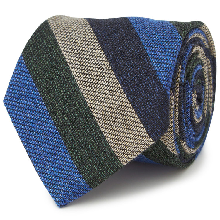 シルバーライン 【SILVER LINE】コットンウールシルクストライプネクタイ 8.5cm幅/ネイビー×ブルー×グリーン/ITALIAN FABRICS その他