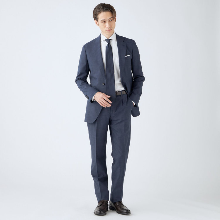 シルバーライン 【発送在庫あり】【CLASSICO TAPERED】【年間】スペアパンツ付き/2釦シングルスーツ 1タック/ネイビー×ストライプ/ウエストシャーリング仕様/ウォッシャブル/※裾上げ必要 青中間