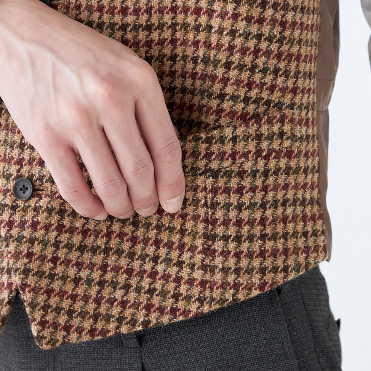 シルバーライン 【発送在庫あり】【CLASSICO TAPERED】【秋冬】ジレ(ベスト)/ブラウン×チェック+ツイード/Harris Tweed hand woven in the outer hebrides of scotland 茶淡色