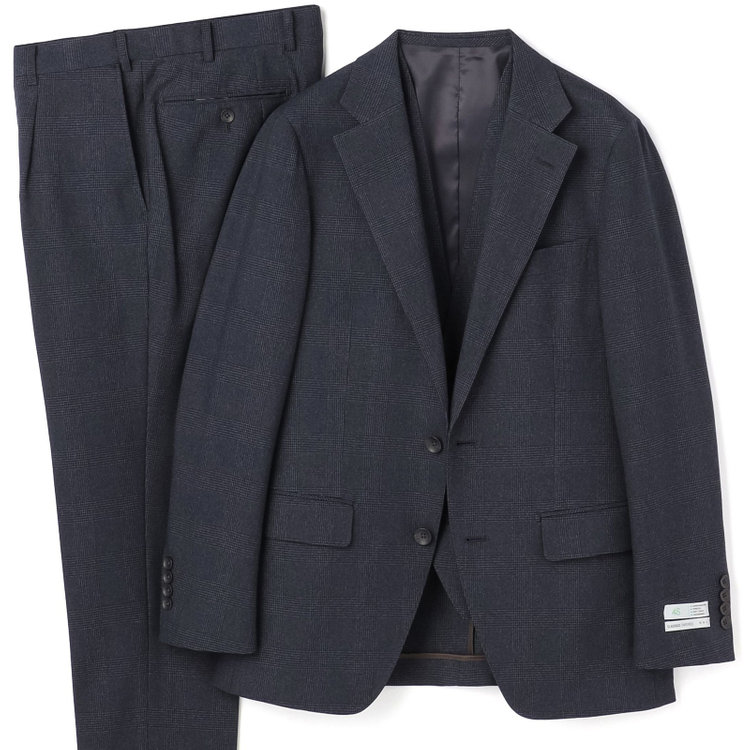 シルバーライン 【発送在庫あり】【CLASSICO TAPERED】【秋冬】2釦シングルスリーピーススーツ 1タック/ネイビー×プレイド/ウエストムーブ/4S SUSTAINABILITY&ECOLOGY FABRIC/※パンツ裾上げ済仕様 紺中間