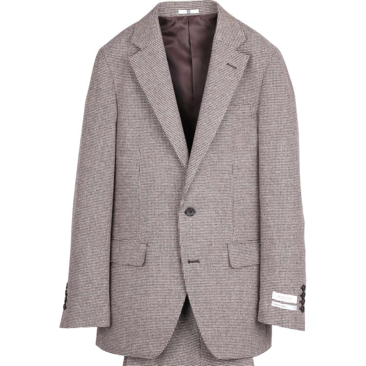 スーツセレクト 【発送在庫あり】【CLASSICO TAPERED】【秋冬】2釦シングルスーツ 1タック/ブラウン×ハウンドトゥース/RE:NEWOOL ブラウン系(茶)