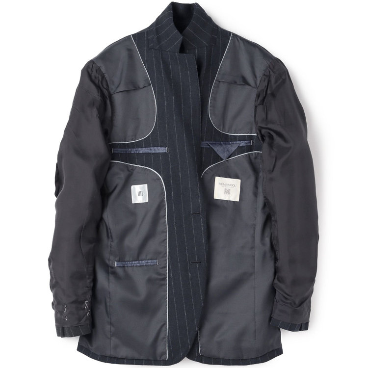 シルバーライン 【発送在庫あり】【CLASSICO TAPERED】【秋冬】2釦シングルスーツ 1タック/ネイビーストライプ/RE:NEWOOL/※裾上げ必要 紺中間