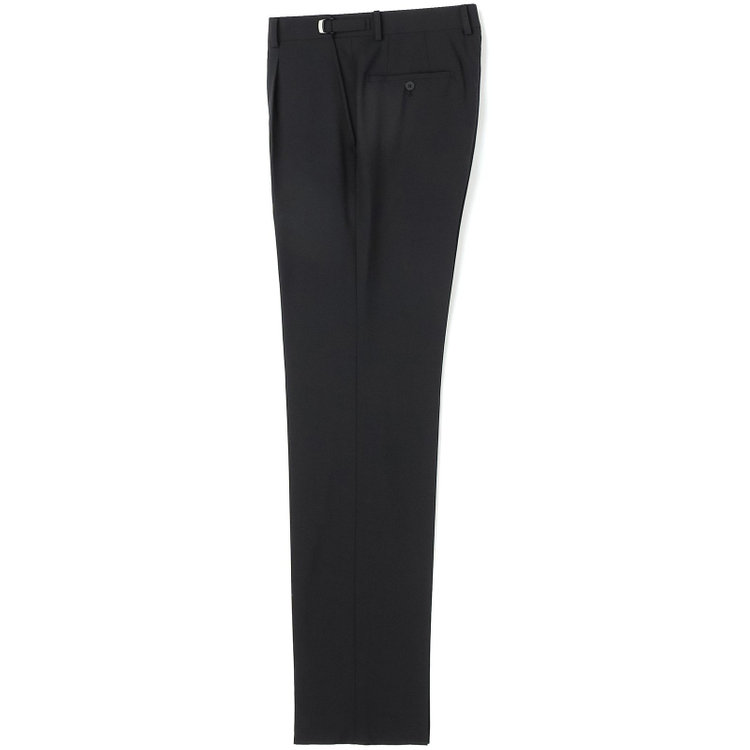ソノタ 【BLACK LINE】【春夏】1タックワイドシルエットパンツ/ブラック×シアサッカー/NEW ZEALAND WOOL MIX Super100’s/※裾上げ必要 黒