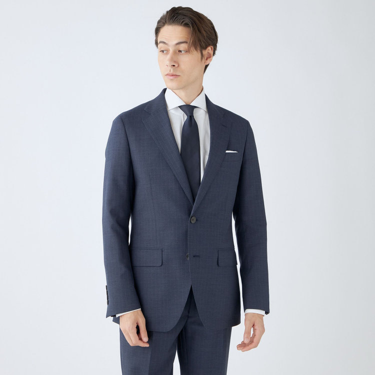 シルバーライン 【発送在庫あり】【CLASSICO TAPERED】【年間】スペアパンツ付き/2釦シングルスーツ 1タック/ネイビー×ストライプ/ウエストシャーリング仕様/ウォッシャブル/※裾上げ必要 青中間