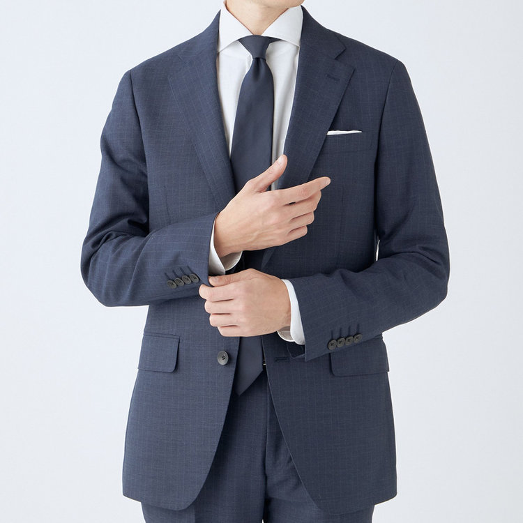 シルバーライン 【発送在庫あり】【CLASSICO TAPERED】【年間】スペアパンツ付き/2釦シングルスーツ 1タック/ネイビー×ストライプ/ウエストシャーリング仕様/ウォッシャブル/※裾上げ必要 青中間