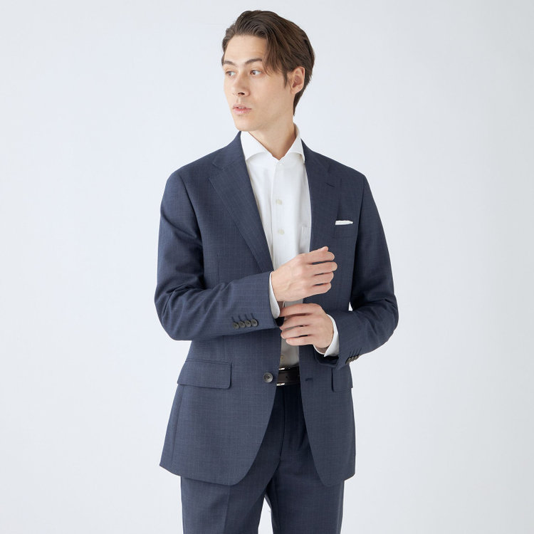 シルバーライン 【CLASSICO TAPERED】【年間】スペアパンツ付き/2釦シングルスーツ 1タック/ネイビー×ストライプ/ウエストシャーリング仕様/ウォッシャブル/※裾上げ必要 青中間