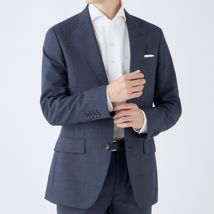 シルバーライン 【発送在庫あり】【CLASSICO TAPERED】【年間】スペアパンツ付き/2釦シングルスーツ 1タック/ネイビー×ストライプ/ウエストシャーリング仕様/ウォッシャブル/※裾上げ必要 青中間