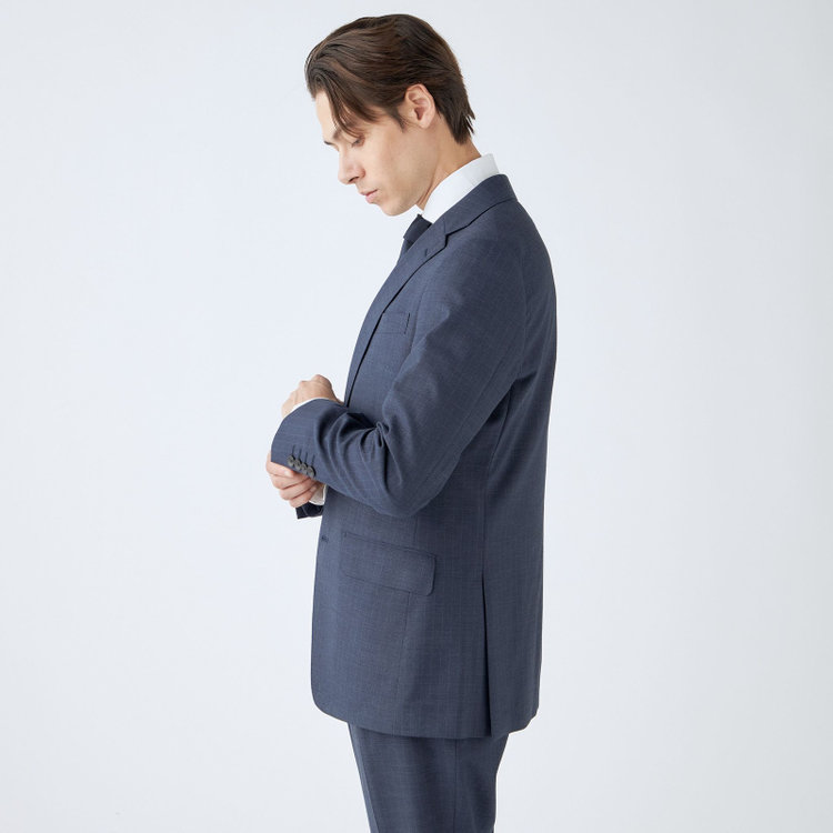 シルバーライン 【発送在庫あり】【CLASSICO TAPERED】【年間】スペアパンツ付き/2釦シングルスーツ 1タック/ネイビー×ストライプ/ウエストシャーリング仕様/ウォッシャブル/※裾上げ必要 青中間