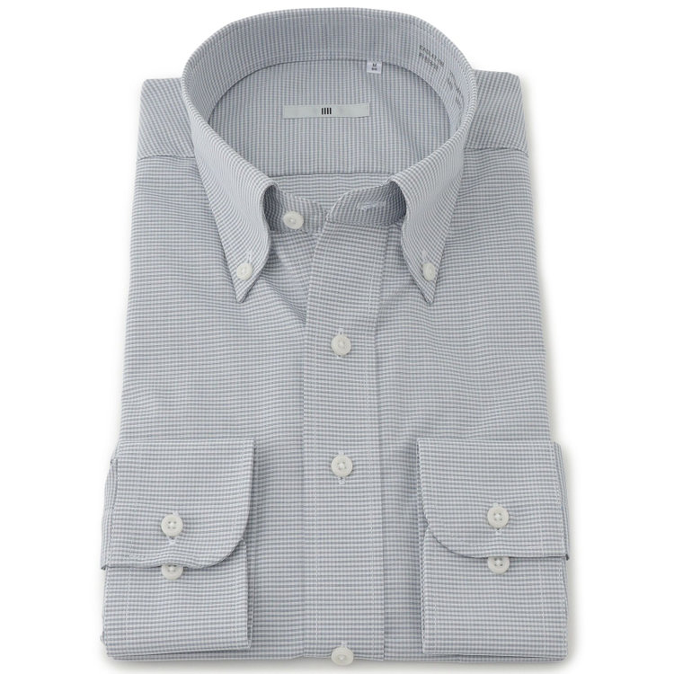 シルバーライン 【SILVER LINE】【形態安定】ボタンダウンワイシャツ/ブルーグリーン＆ホワイト×チェック 青中間