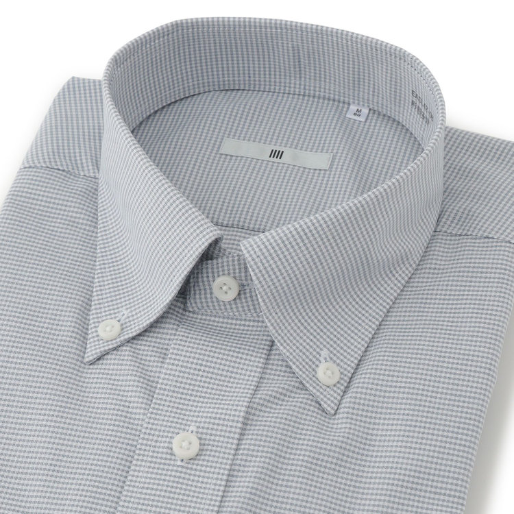 シルバーライン 【SILVER LINE】【形態安定】ボタンダウンワイシャツ/ブルーグリーン＆ホワイト×チェック 青中間