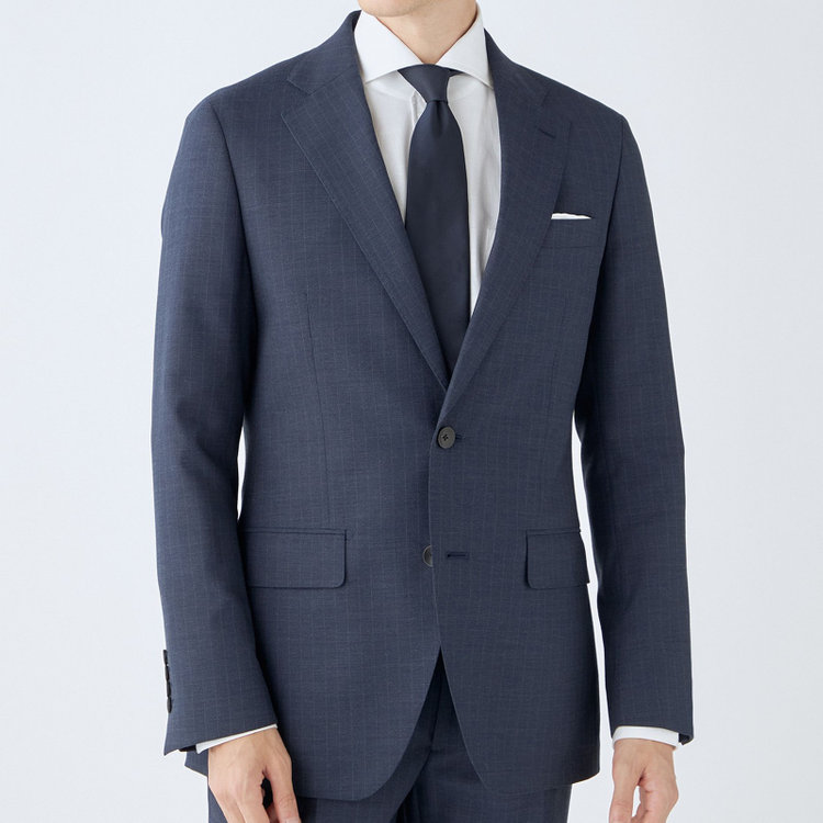 シルバーライン 【発送在庫あり】【CLASSICO TAPERED】【年間】スペアパンツ付き/2釦シングルスーツ 1タック/ネイビー×ストライプ/ウエストシャーリング仕様/ウォッシャブル/※裾上げ必要 青中間