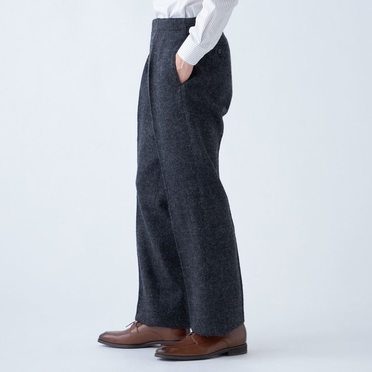 シルバーライン 【発送在庫あり】【Just Loose】【秋冬】ウールブレンドパンツ 2タック/グレー+ツイード/MALLALIEUS 1863 woven in england/※裾上げ必要 グレー濃色