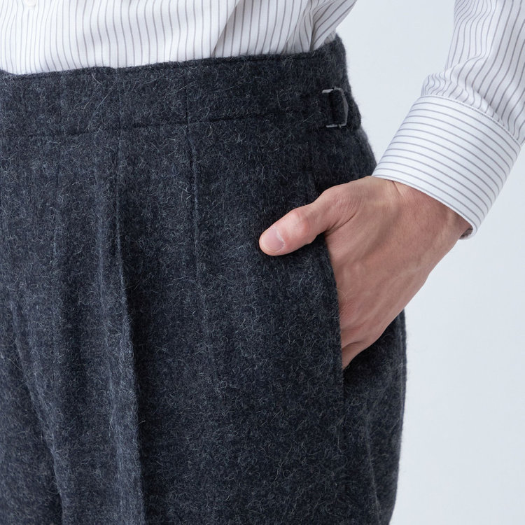 シルバーライン 【発送在庫あり】【Just Loose】【秋冬】ウールブレンドパンツ 2タック/グレー+ツイード/MALLALIEUS 1863 woven in england/※裾上げ必要 グレー濃色