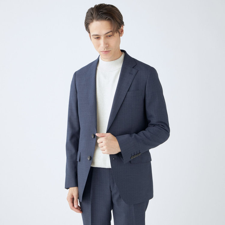 シルバーライン 【発送在庫あり】【CLASSICO TAPERED】【年間】スペアパンツ付き/2釦シングルスーツ 1タック/ネイビー×ストライプ/ウエストシャーリング仕様/ウォッシャブル/※裾上げ必要 青中間