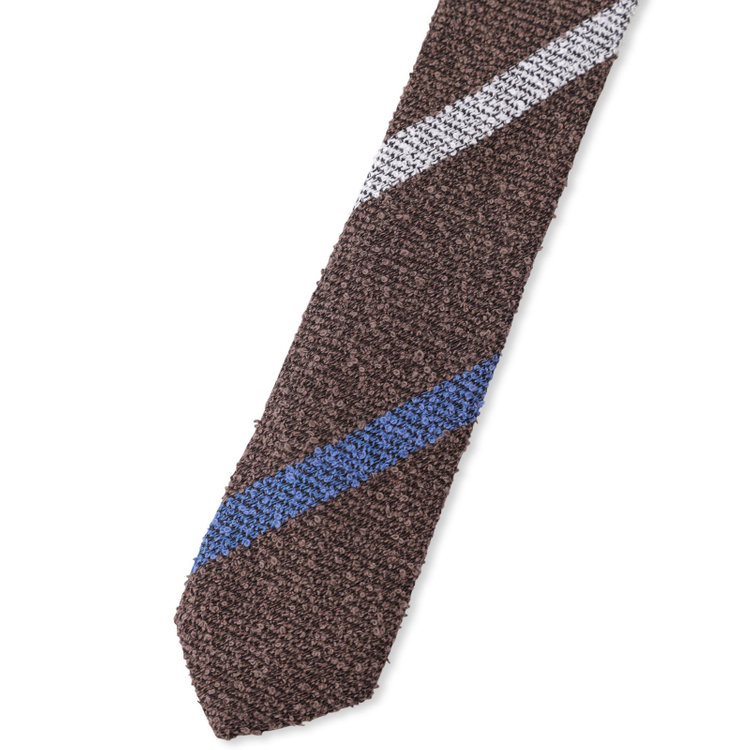 ブラックライン 【BLACK LINE】コットンシルクブレンドストライプネクタイ 7.5cm幅/ブラウン×ホワイト&ブルー/Finest fabrics by COMO ITALY その他
