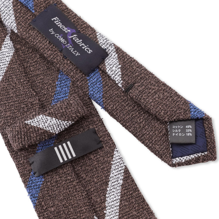 ブラックライン 【BLACK LINE】コットンシルクブレンドストライプネクタイ 7.5cm幅/ブラウン×ホワイト&ブルー/Finest fabrics by COMO ITALY その他