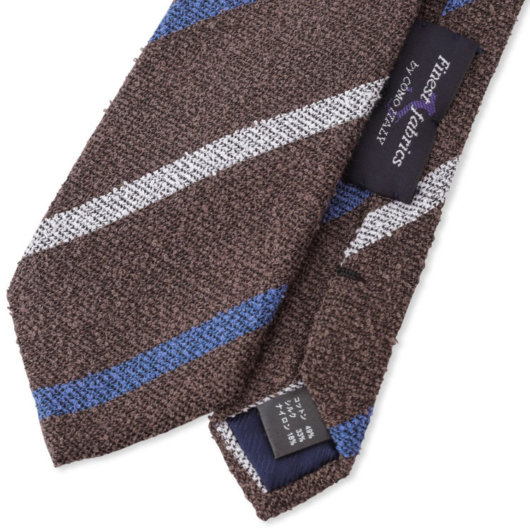 ブラックライン 【BLACK LINE】コットンシルクブレンドストライプネクタイ 7.5cm幅/ブラウン×ホワイト&ブルー/Finest fabrics by COMO ITALY その他