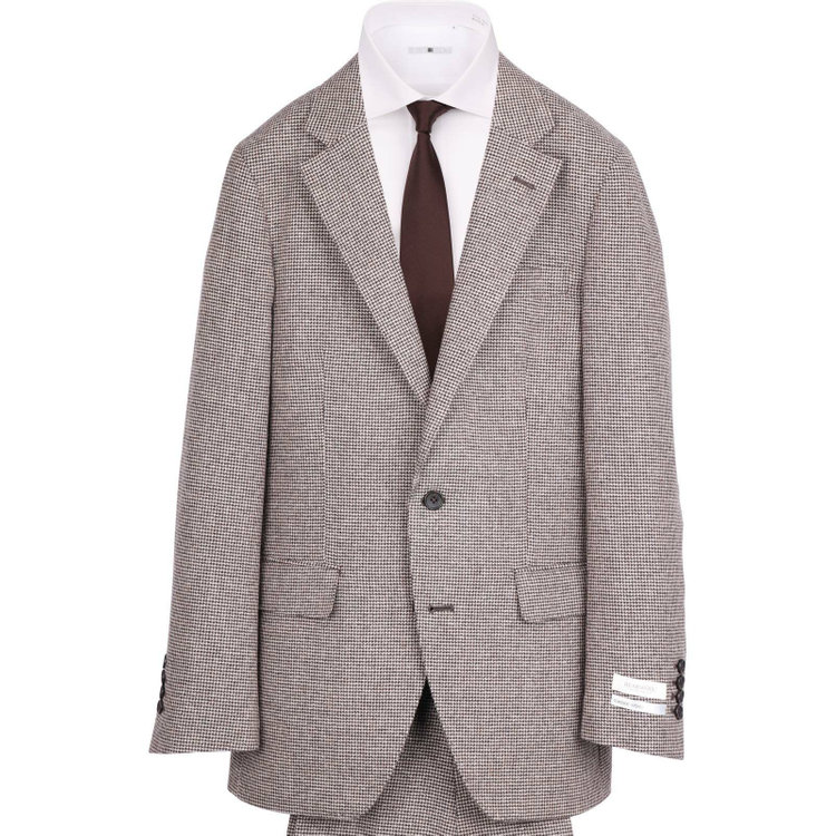 スーツセレクト 【発送在庫あり】【CLASSICO TAPERED】【秋冬】2釦シングルスーツ 1タック/ブラウン×ハウンドトゥース/RE:NEWOOL ブラウン系(茶)