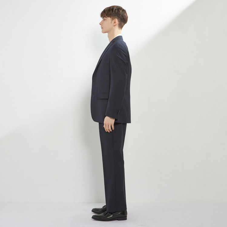 ソノタ 【BLACK LINE】【春夏】1タックワイドシルエットパンツ/ネイビー×サイロフィル/NEW ZEALAND WOOL MIX Super100’s/※裾上げ必要 紺中間