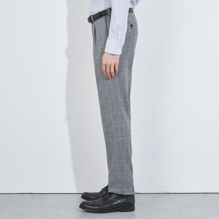 シルバーライン 【5DAYS CLOSET】【RBC】【秋冬】1タックテーパードパンツ/ブルーグレー×チェック/ウエストムーブ/※裾上げ必要 青中間