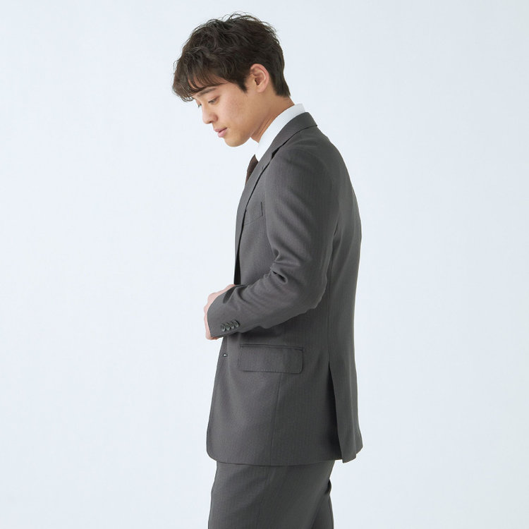 シルバーライン 【CLASSICO TAPERED】【秋冬】スペアパンツ付き/2釦シングルスーツ 1タック/グレー×ストライプ/ウエストムーブ/4S SUSTAINABILITY&ECOLOGY FABRIC/※パンツ裾上げ済仕様 グレー中間