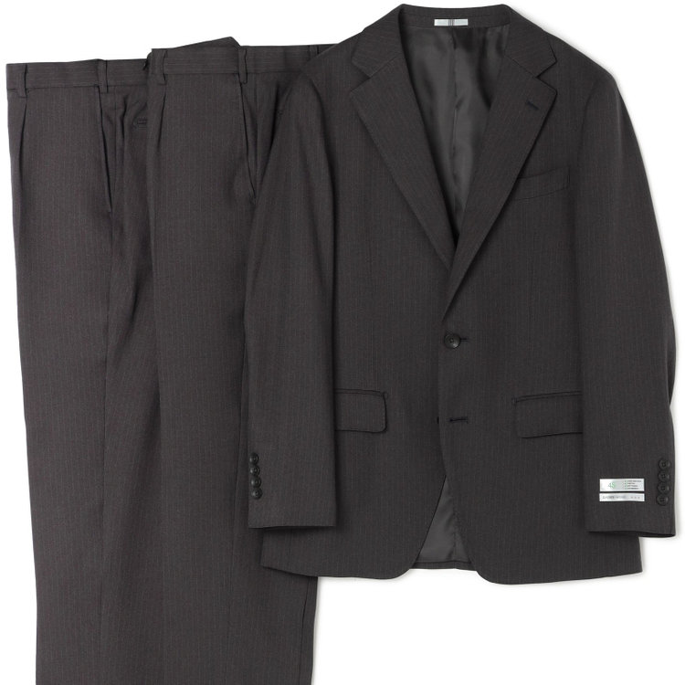 シルバーライン 【CLASSICO TAPERED】【秋冬】スペアパンツ付き/2釦シングルスーツ 1タック/グレー×ストライプ/ウエストムーブ/4S SUSTAINABILITY&ECOLOGY FABRIC/※パンツ裾上げ済仕様 グレー中間