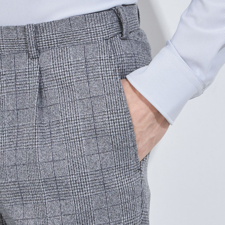 シルバーライン 【5DAYS CLOSET】【RBC】【秋冬】1タックテーパードパンツ/ブルーグレー×チェック/ウエストムーブ/※裾上げ必要 青中間
