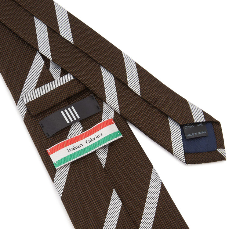 ブラックライン 【BLACK LINE】シルクコットンストライプネクタイ 7.5cm幅/ブラウン×シルバー/ITALIAN FABRICS その他