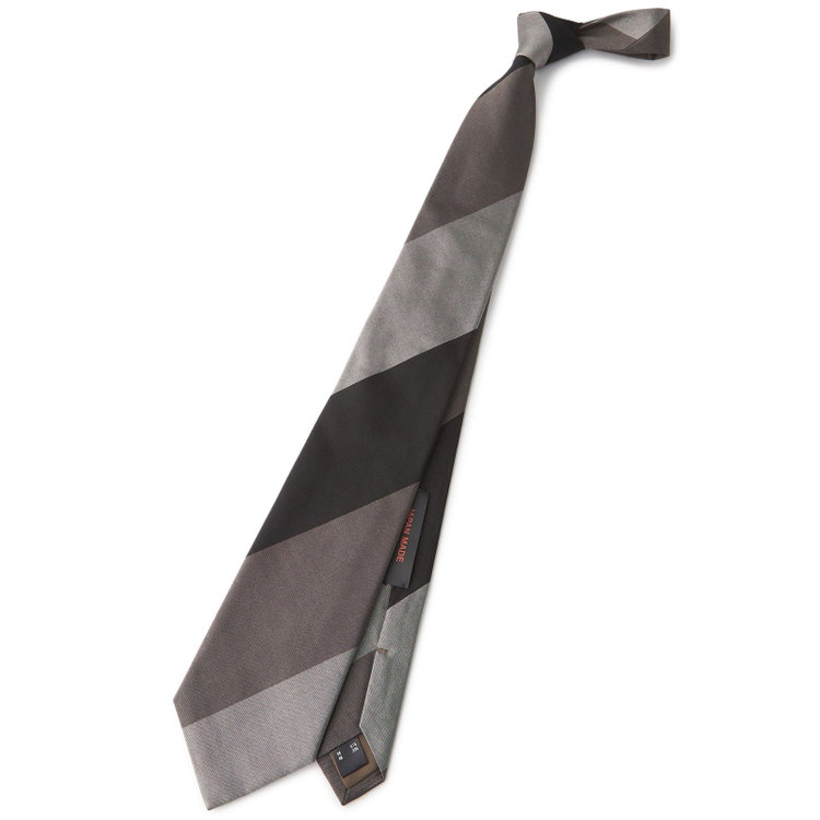 シルバーライン 【SILVER LINE】コットンシルクストライプネクタイ 8.5cm幅/グレー×ブラック/JAPAN MADE その他